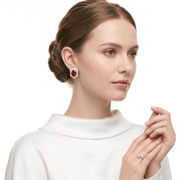 Celina Scarlet Oval Stud Earrings - Gem Vivi