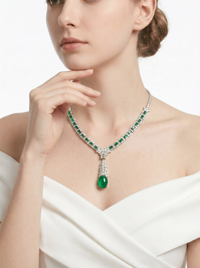 Chalcedony Cabochon Drop Necklace - Gem Vivi