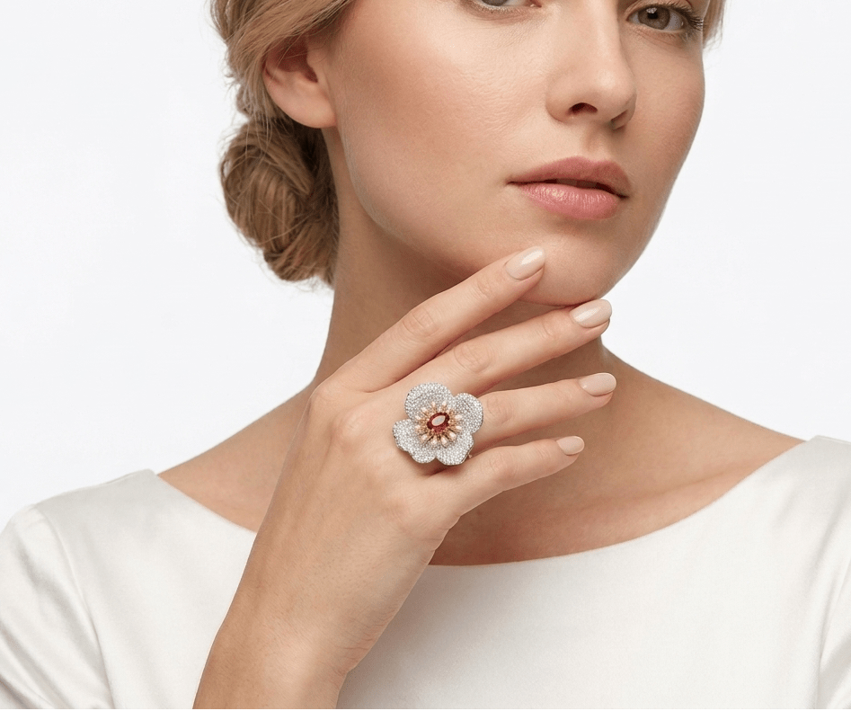 Claire Flower Cocktail Ruby Ring - Gem Vivi