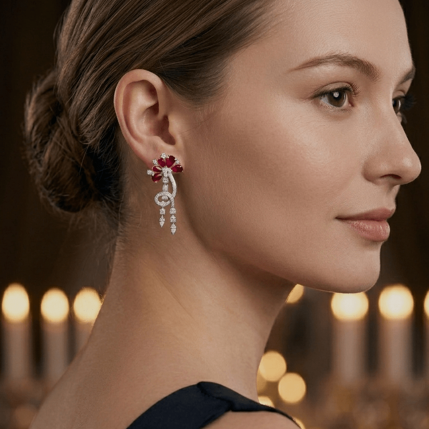 Crimson Bloom Drop Earrings - Gem Vivi