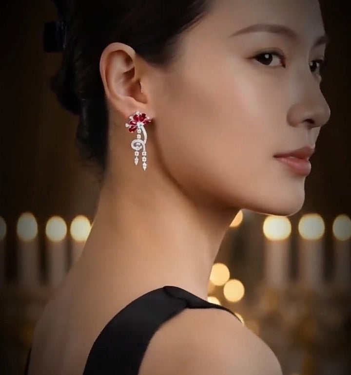 Crimson Bloom Drop Earrings - Gem Vivi