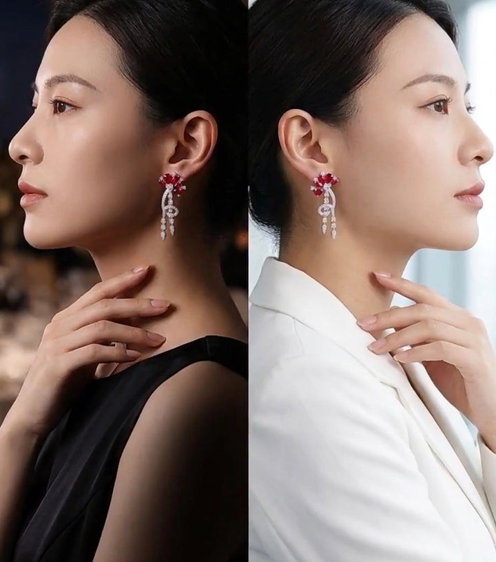 Crimson Bloom Drop Earrings - Gem Vivi