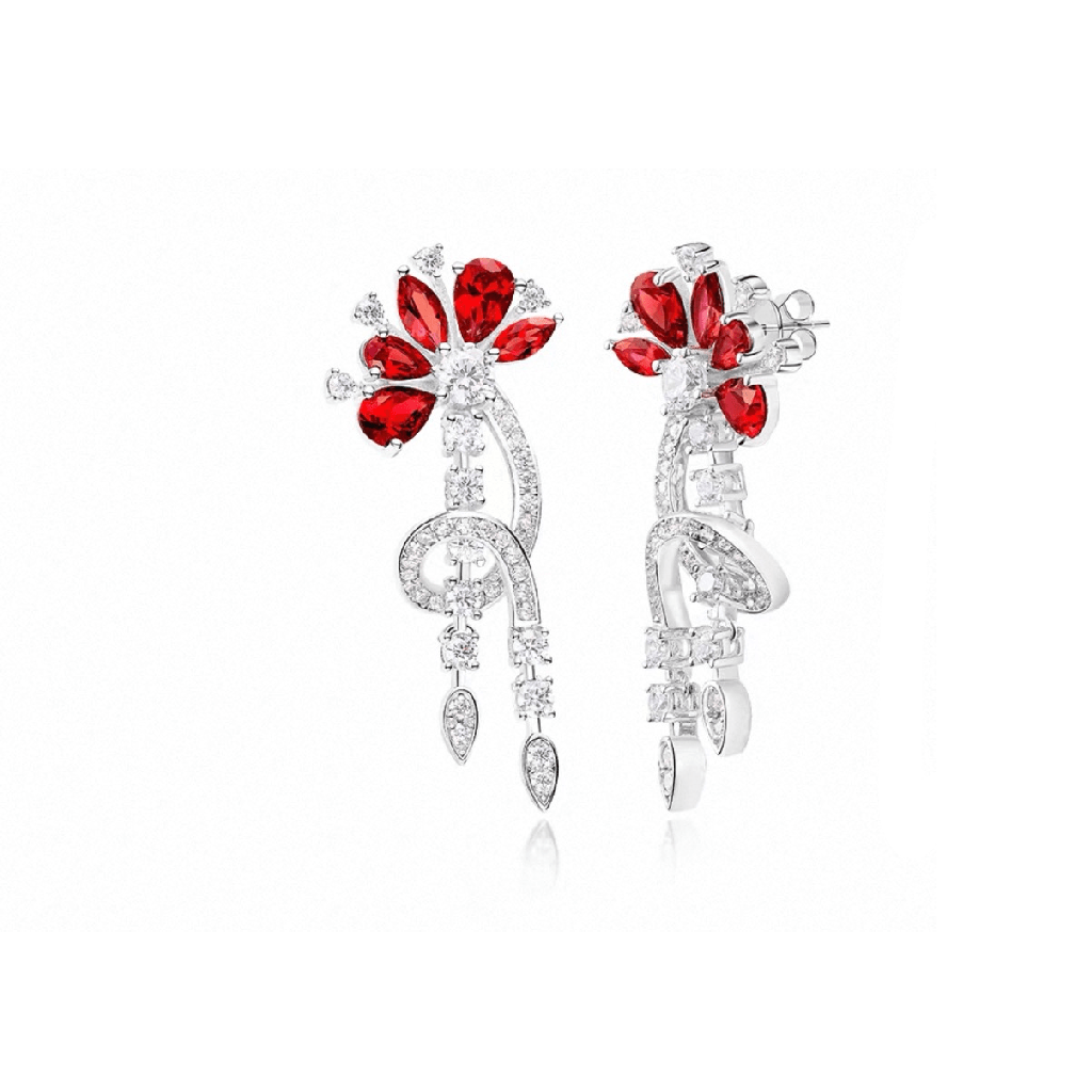 Crimson Bloom Drop Earrings - Gem Vivi
