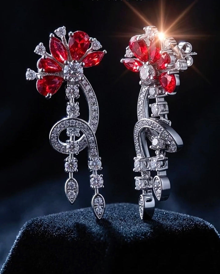 Crimson Bloom Drop Earrings - Gem Vivi