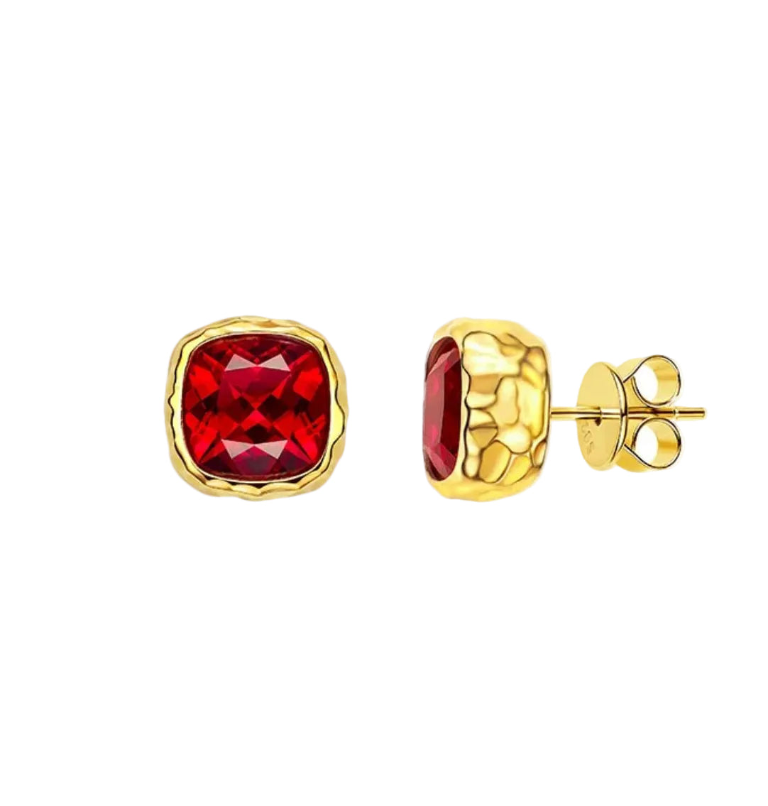 Crimson Glow Cushion Studs - Gem Vivi