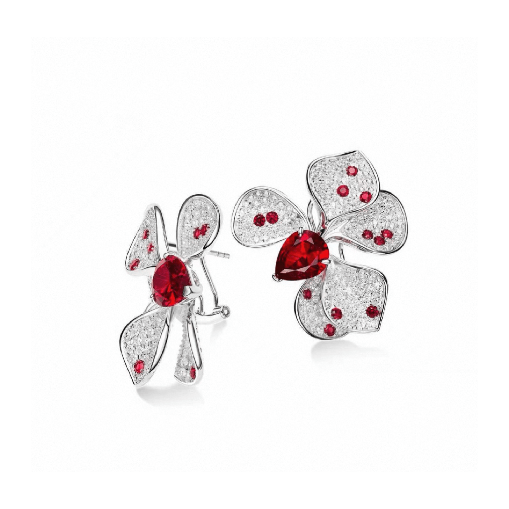 Crimson Petal Bloom Earrings - Gem Vivi