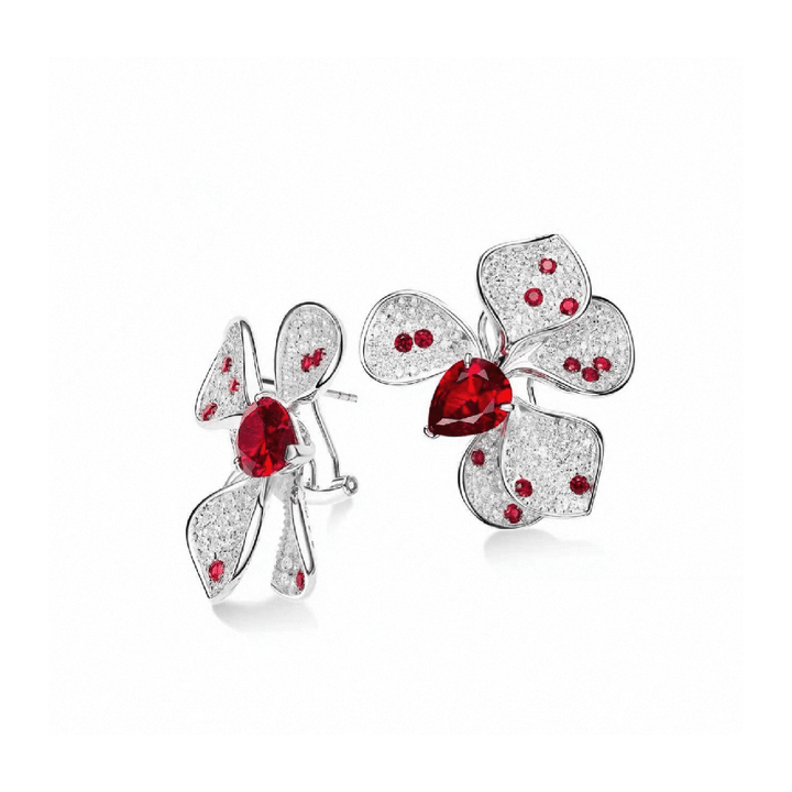 Crimson Petal Bloom Earrings - Gem Vivi