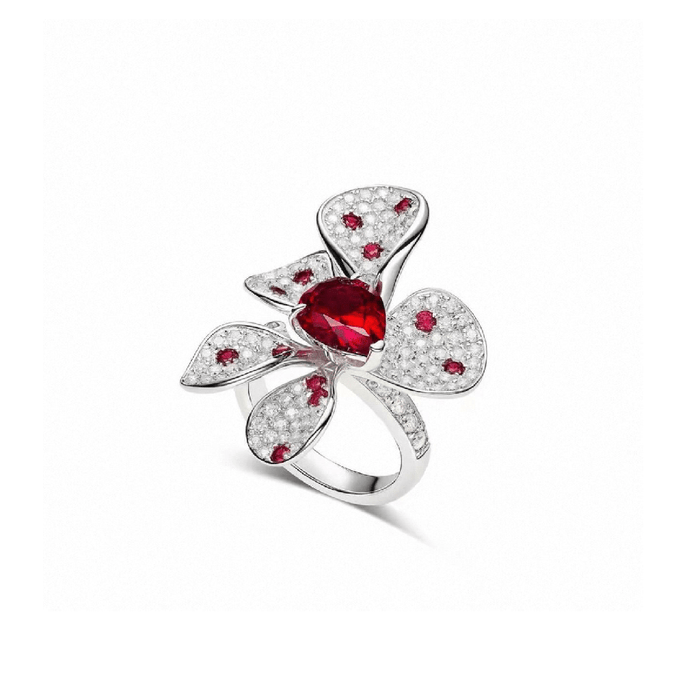 Crimson Petal Bloom Ring - Gem Vivi