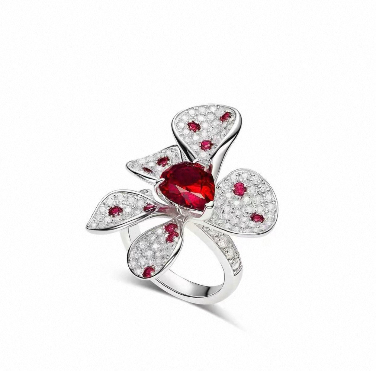 Crimson Petal Bloom Ring - Gem Vivi