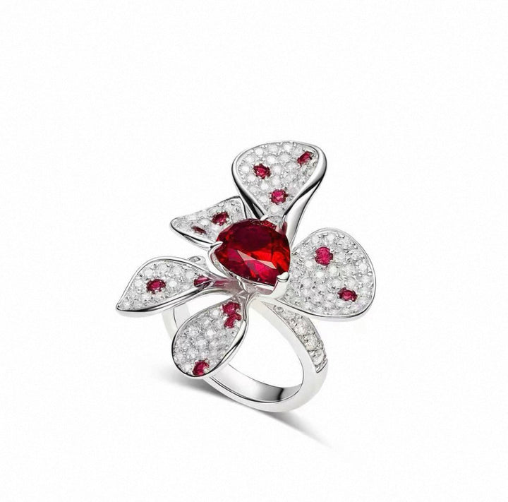 Crimson Petal Bloom Ring - Gem Vivi