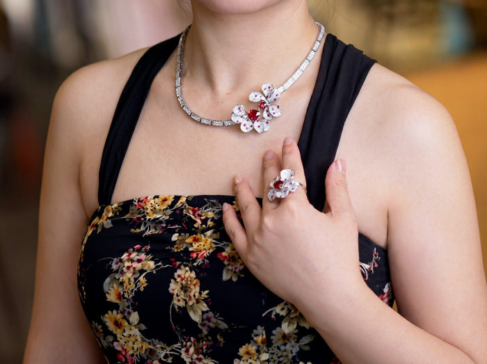Crimson Petal Blossom Tennis Necklace - Gem Vivi