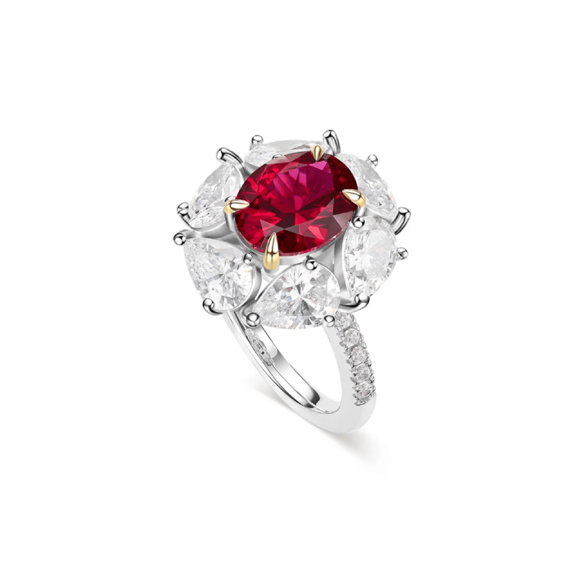 Crimson Ruby Halo Bloom Ring - Gem Vivi