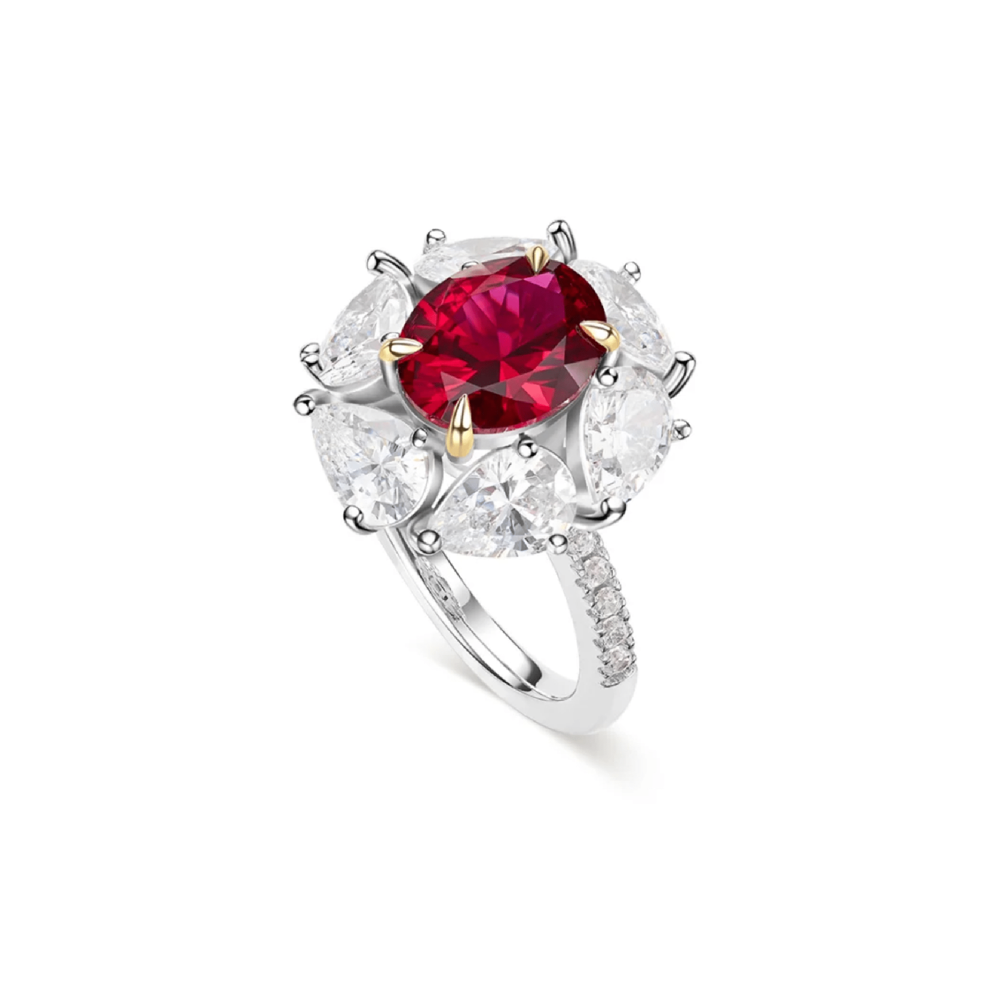 Crimson Ruby Halo Bloom Ring - Gem Vivi