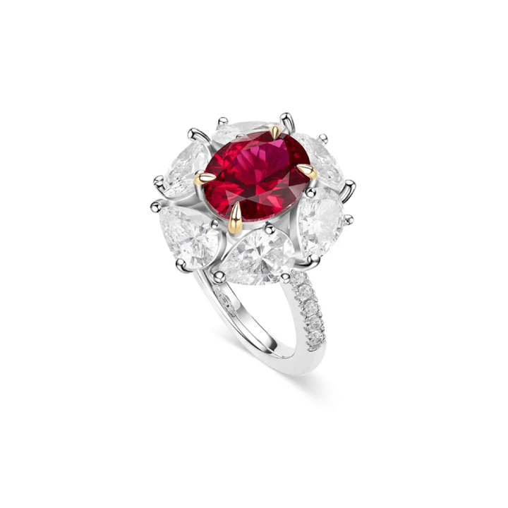 Crimson Ruby Halo Bloom Ring - Gem Vivi