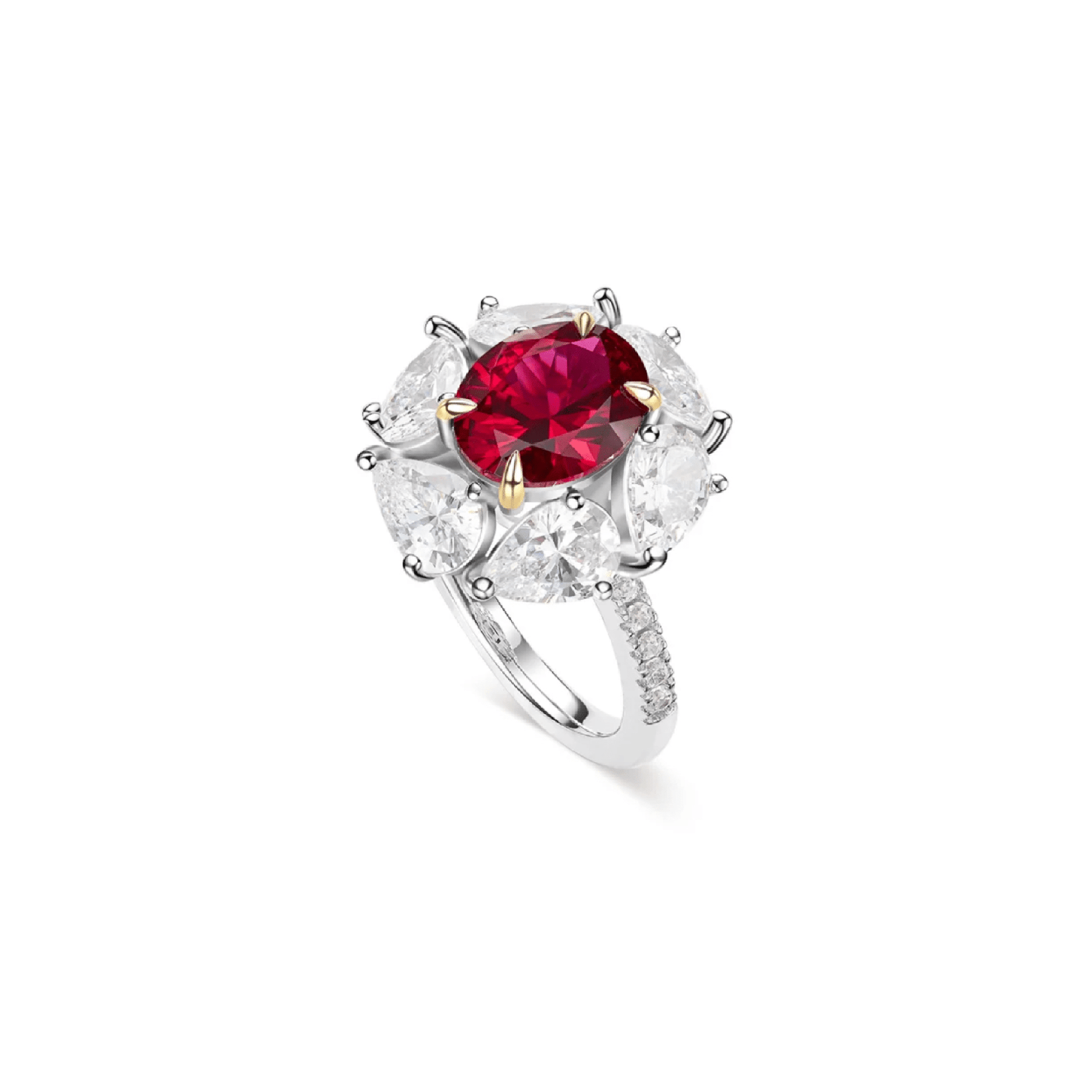 Crimson Ruby Halo Bloom Ring - Gem Vivi