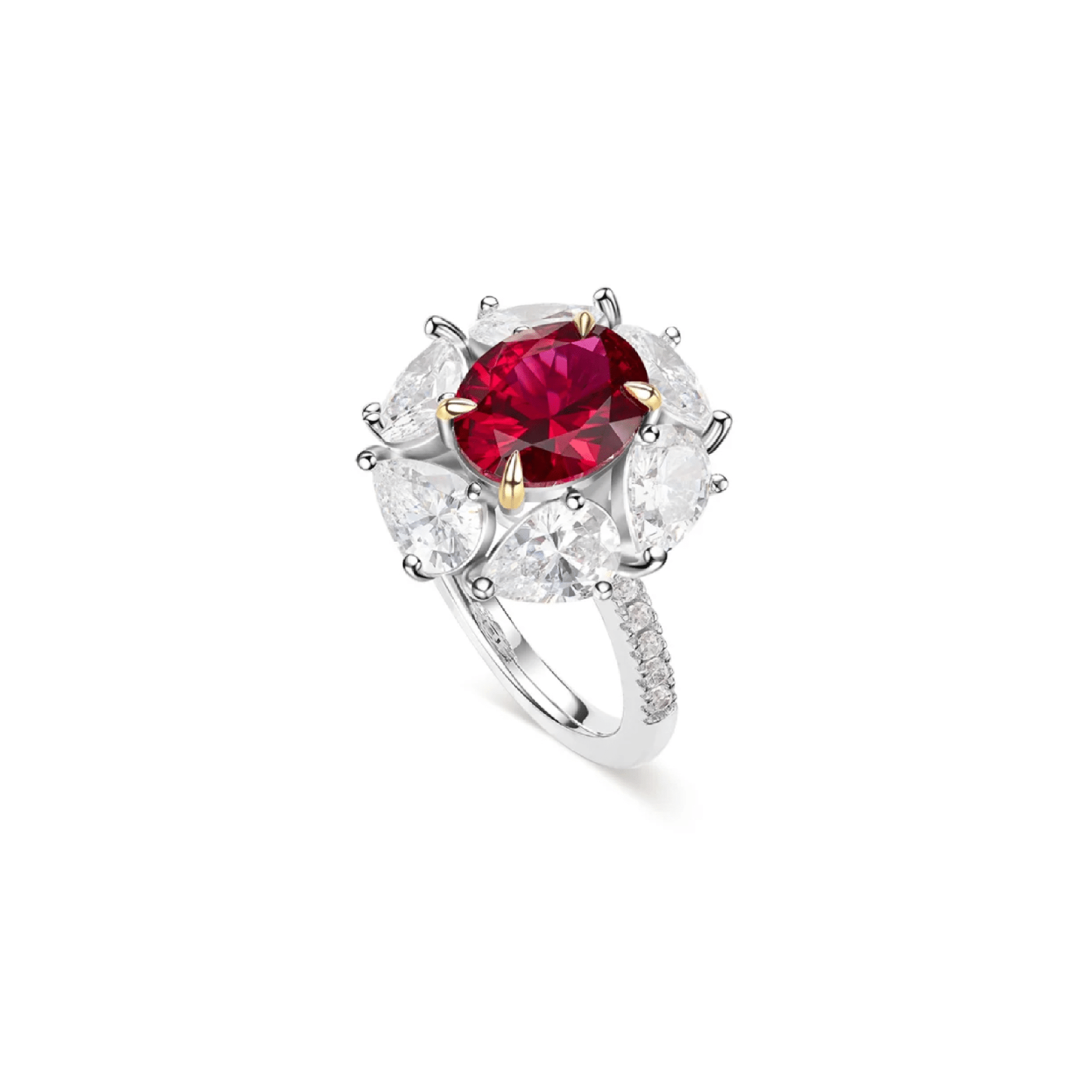 Crimson Ruby Halo Bloom Ring - Gem Vivi