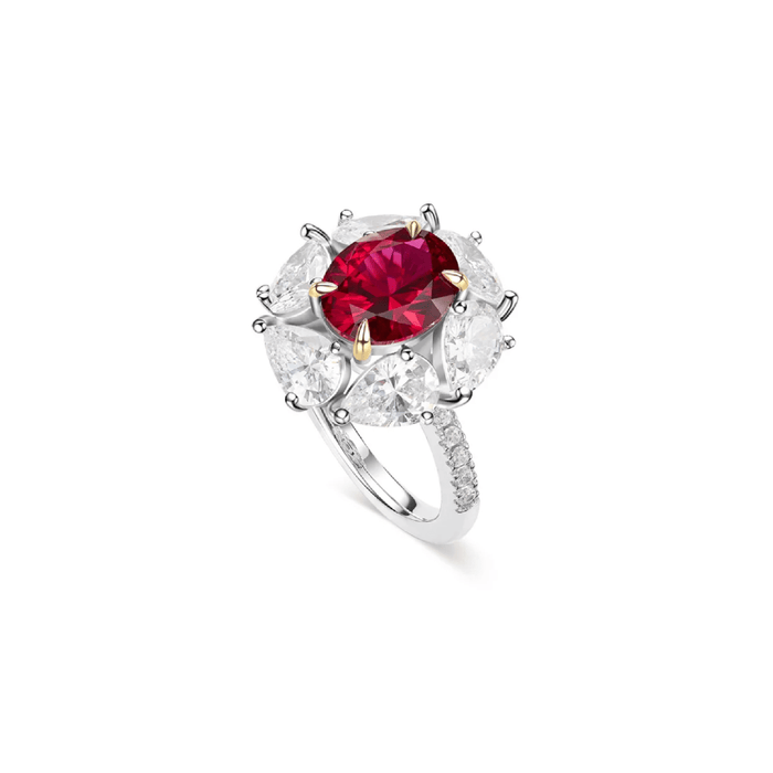 Crimson Ruby Halo Bloom Ring - Gem Vivi
