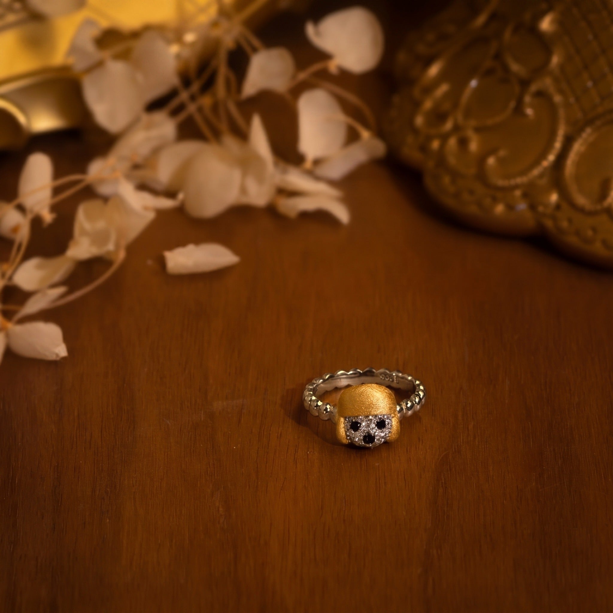 Dog In Golden Hat Ring - Gem Vivi