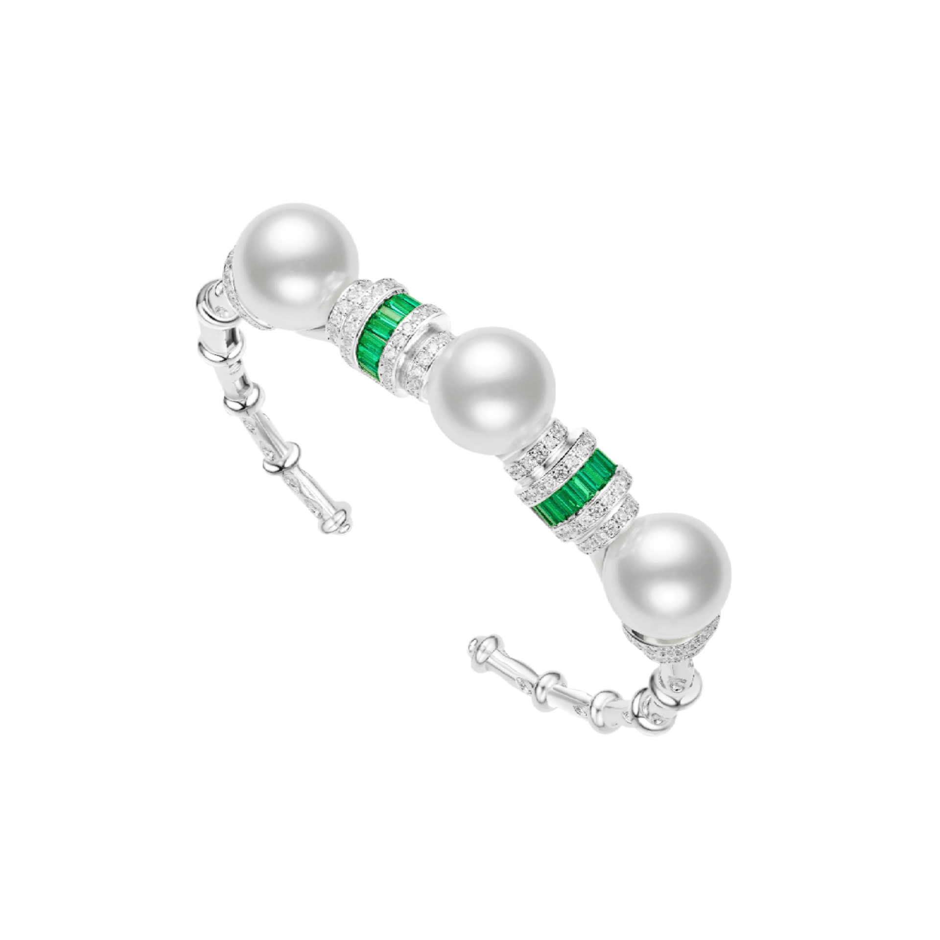 Elegant Pearl and Emerald Bangle Bracelet - Gem Vivi