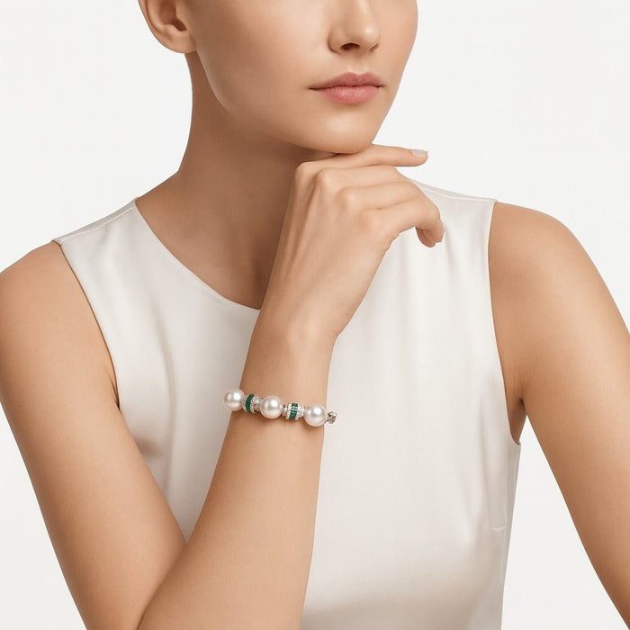 Elegant Pearl and Emerald Bangle Bracelet - Gem Vivi