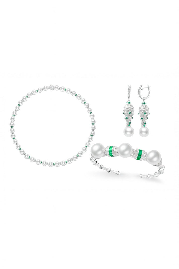 Elegant Pearl and Emerald Tassel Earrings - Gem Vivi