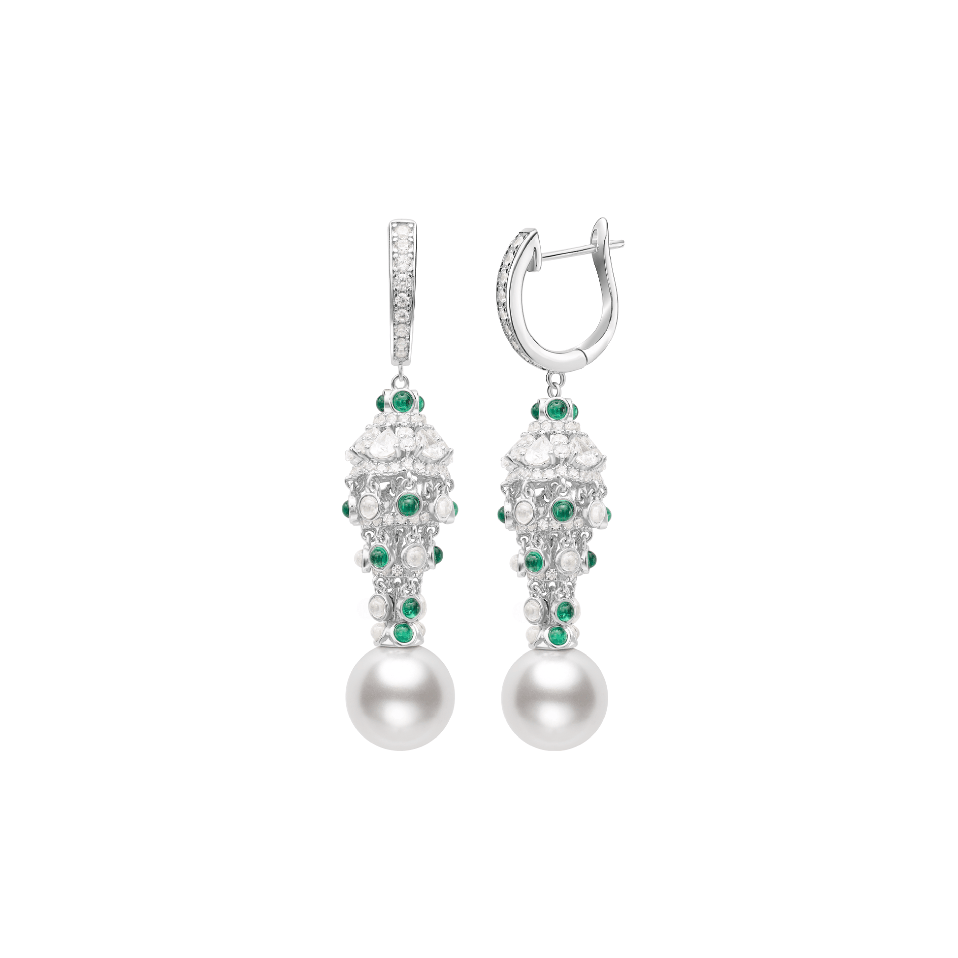 Elegant Pearl and Emerald Tassel Earrings - Gem Vivi