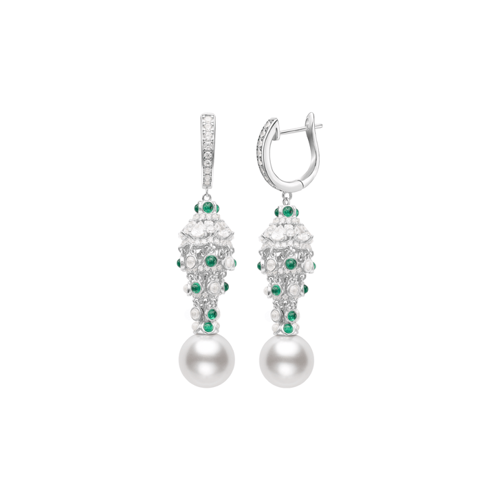 Elegant Pearl and Emerald Tassel Earrings - Gem Vivi