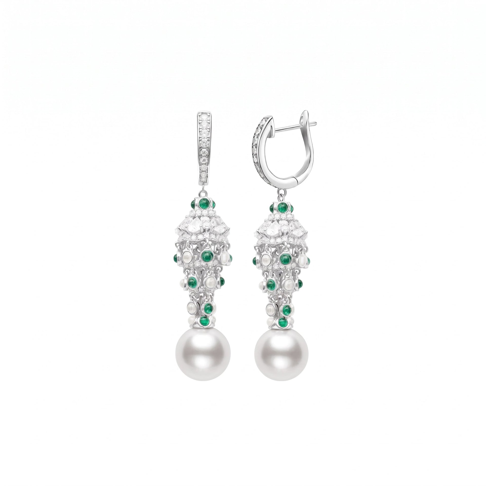 Elegant Pearl and Emerald Tassel Earrings - Gem Vivi