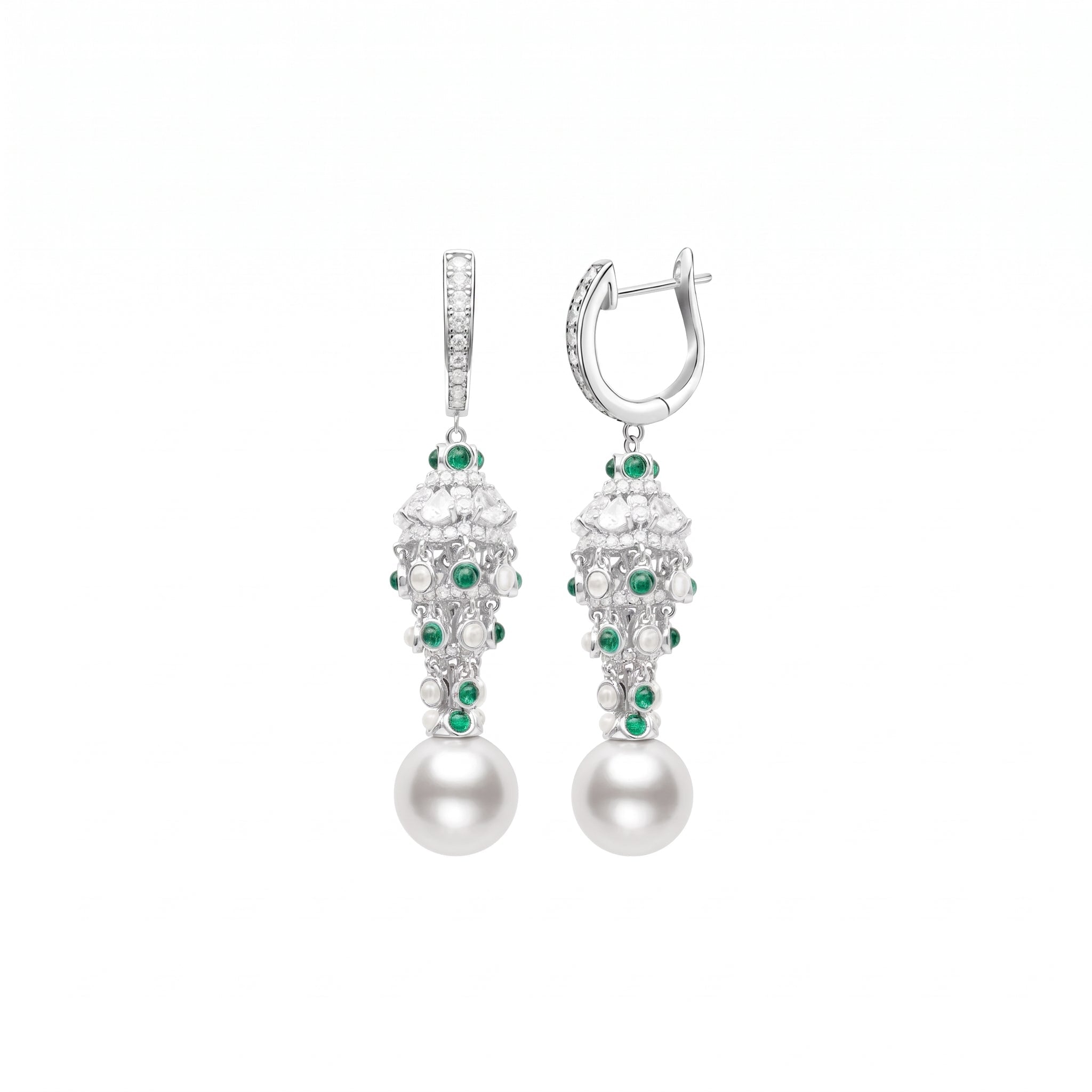 Elegant Pearl and Emerald Tassel Earrings - Gem Vivi
