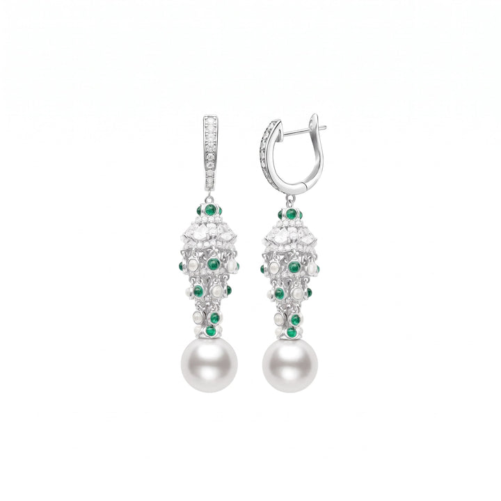 Elegant Pearl and Emerald Tassel Earrings - Gem Vivi