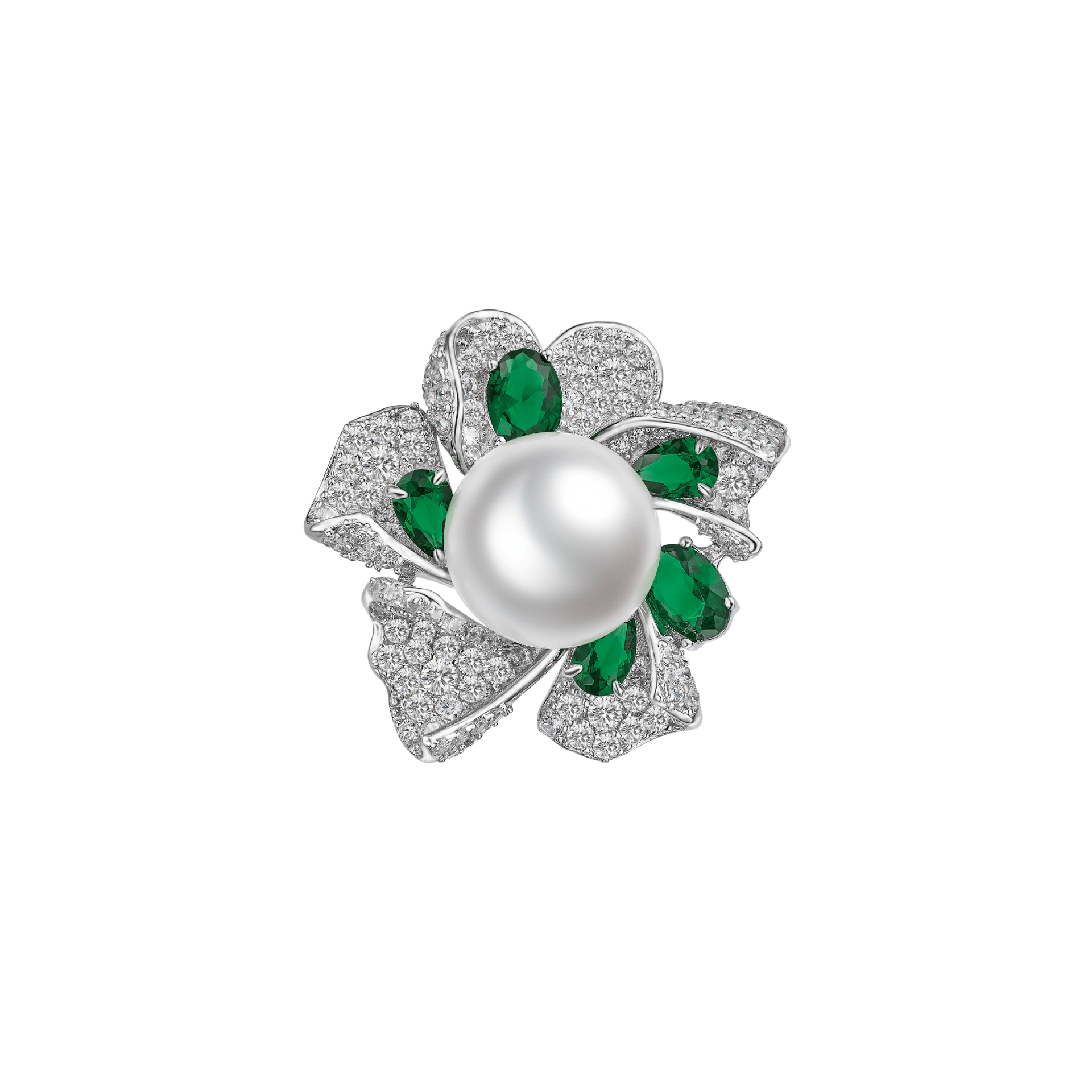Emerald and Pearl Bloom Ring - Gem Vivi