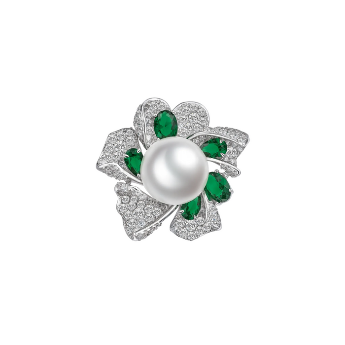 Emerald and Pearl Bloom Ring - Gem Vivi