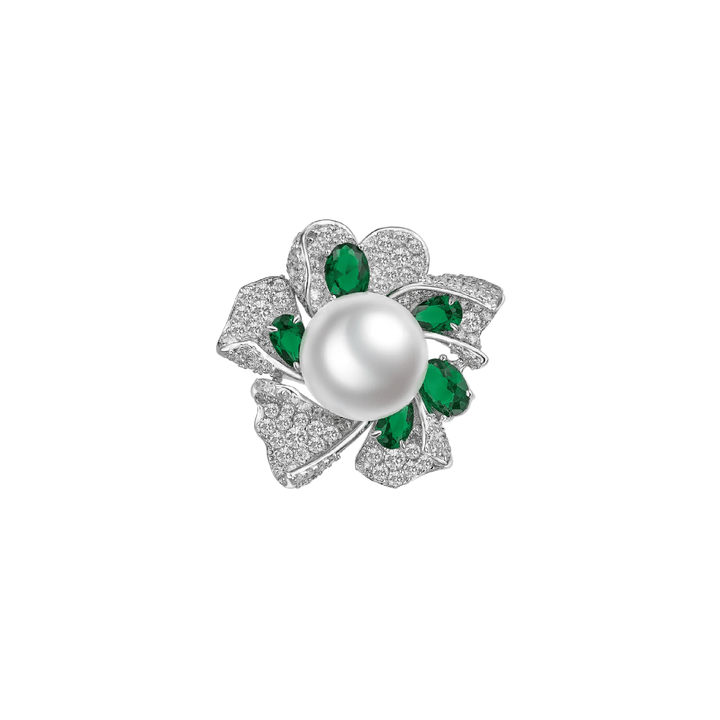 Emerald and Pearl Bloom Ring - Gem Vivi