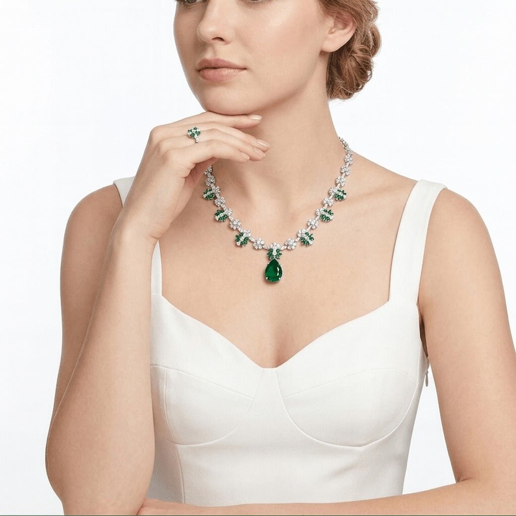Emerald Bloom Statement Necklace - Gem Vivi