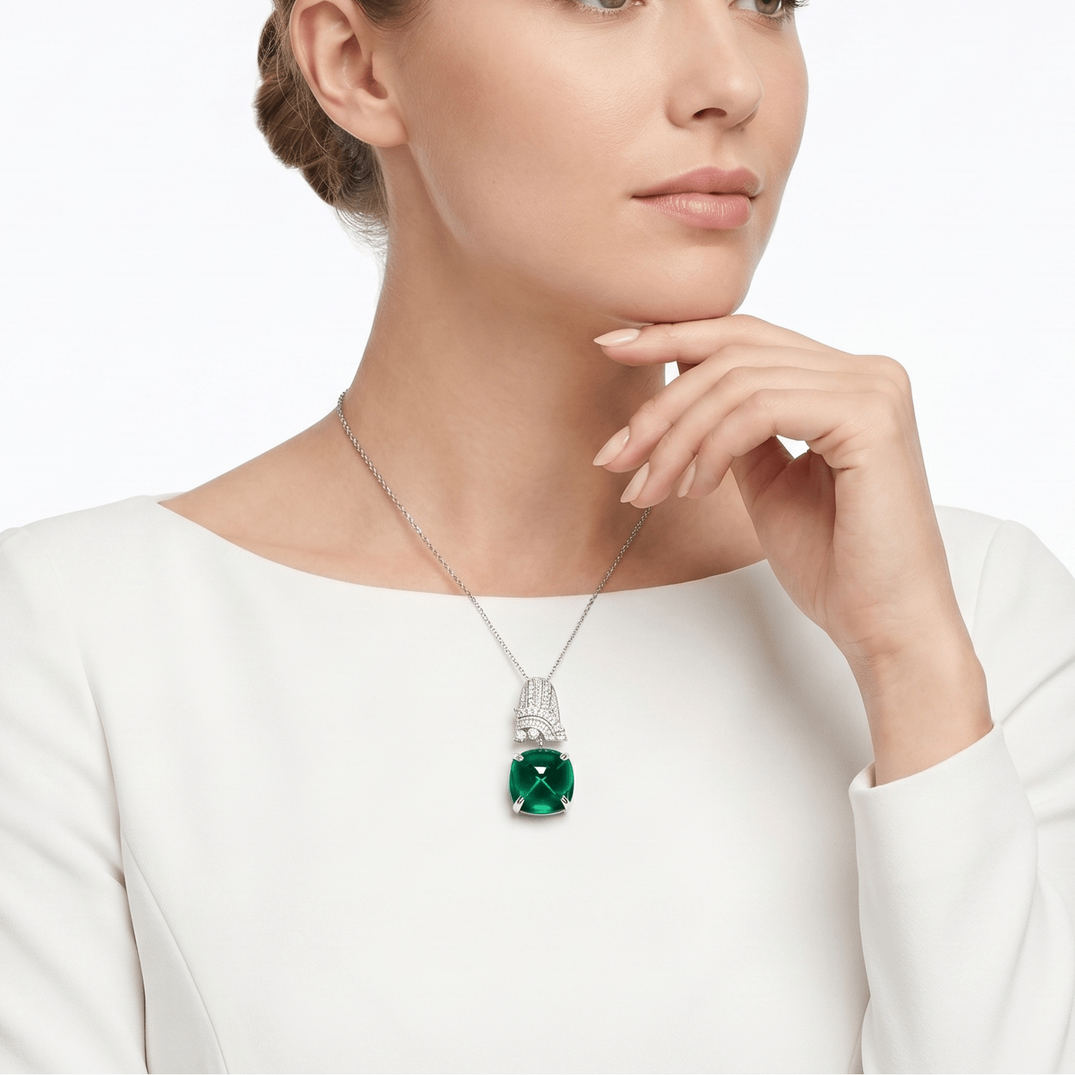 Emerald Cabochon Drop Necklace - Gem Vivi