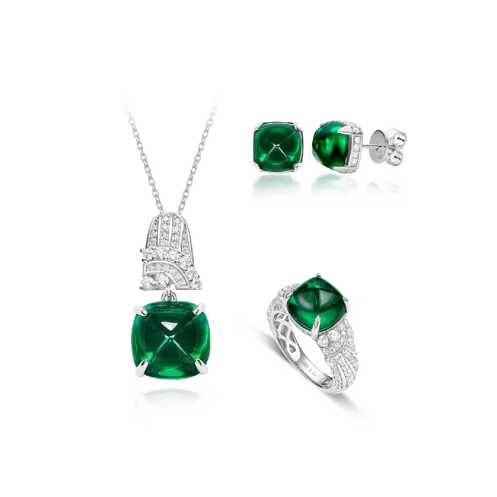 Emerald CaboChon Jewelry Set - Gem Vivi