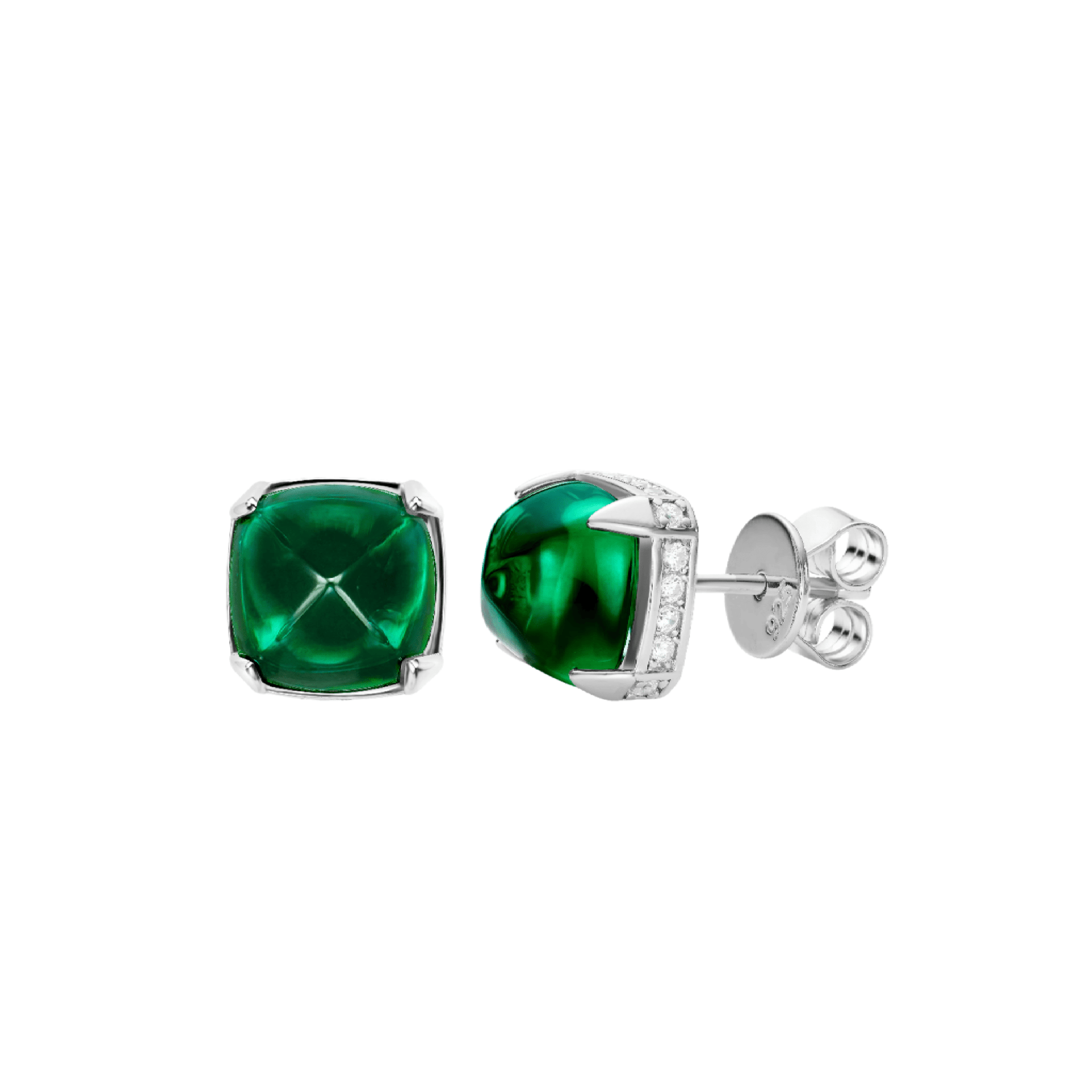 Emerald Cabochon Studs Earrings - Gem Vivi