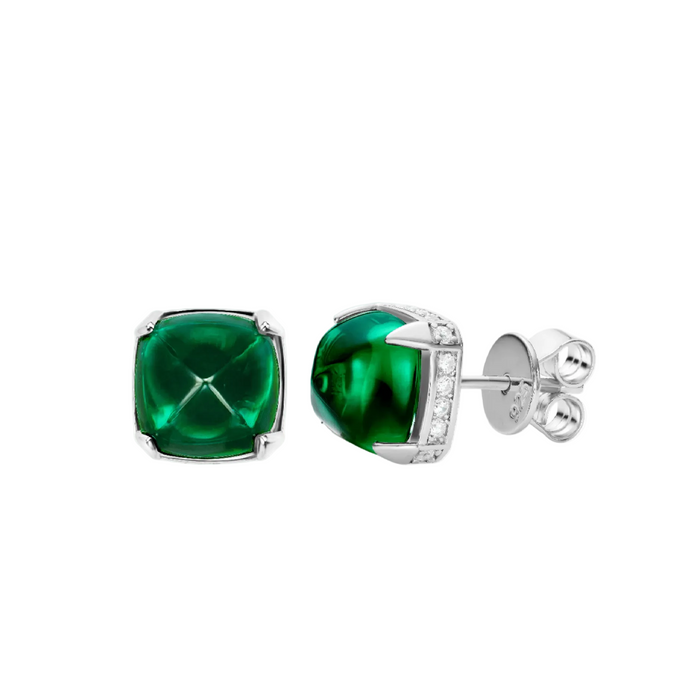 Emerald Cabochon Studs Earrings - Gem Vivi