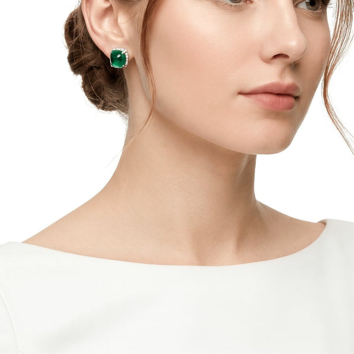 Emerald Cabochon Studs Earrings - Gem Vivi