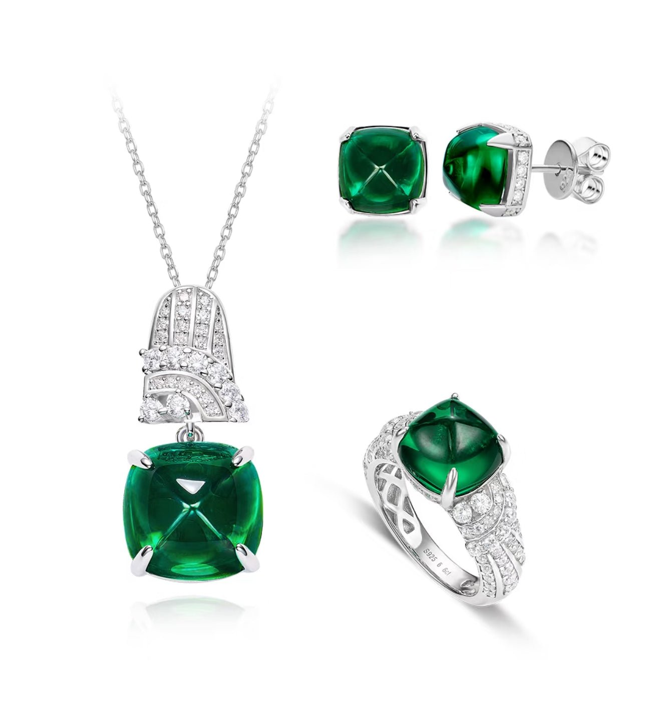 Emerald Cabochon Studs Earrings - Gem Vivi