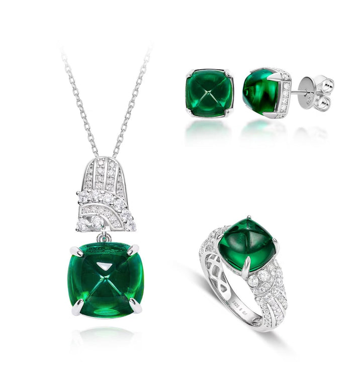 Emerald Cabochon Studs Earrings - Gem Vivi