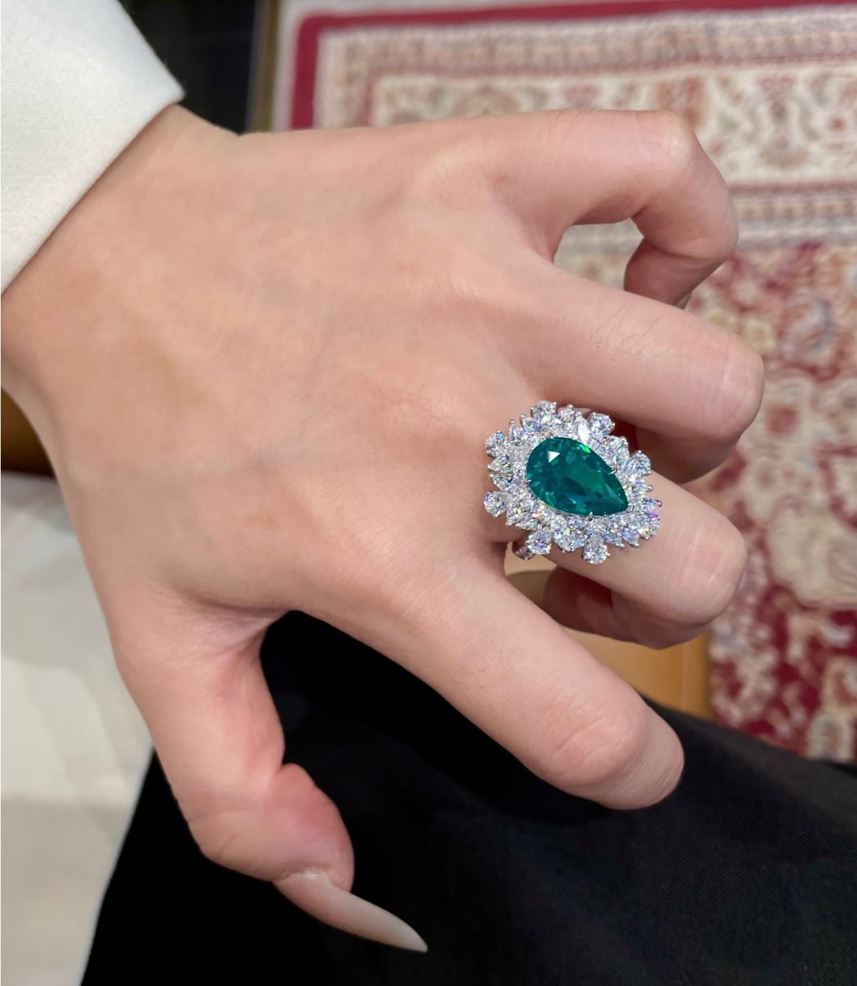 Emerald Cascade Harmony Halo Ring - Gem Vivi