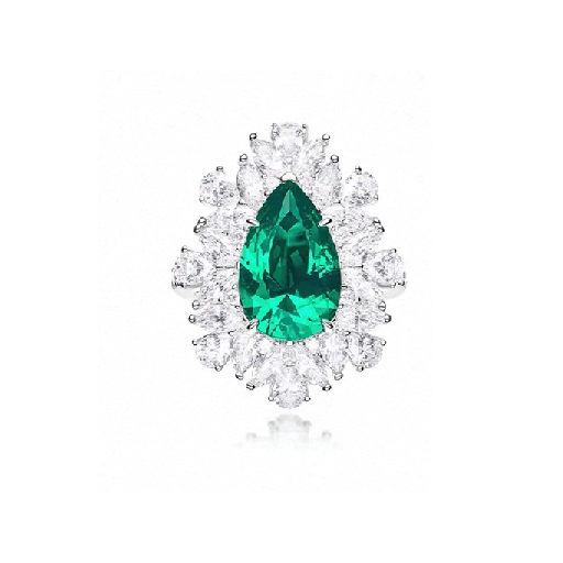 Emerald Cascade Harmony Halo Ring - Gem Vivi