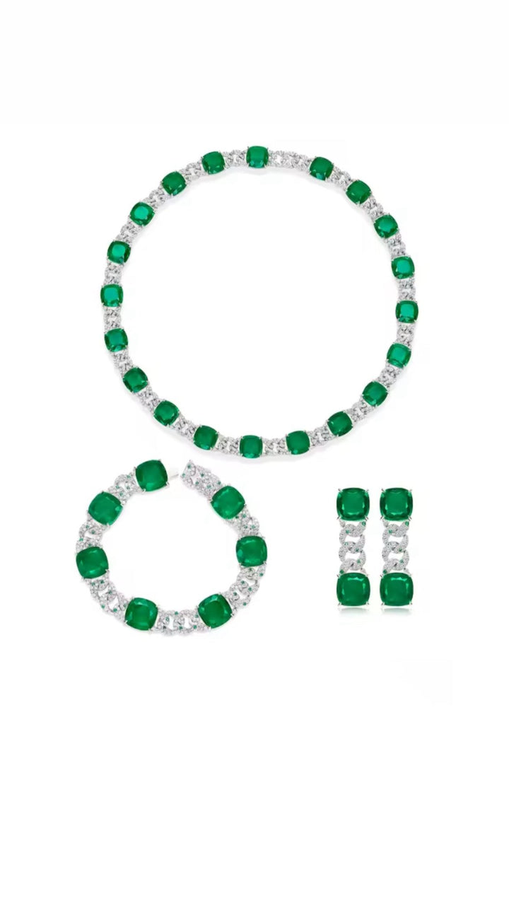 Emerald Chain Link Drop Earrings - Gem Vivi