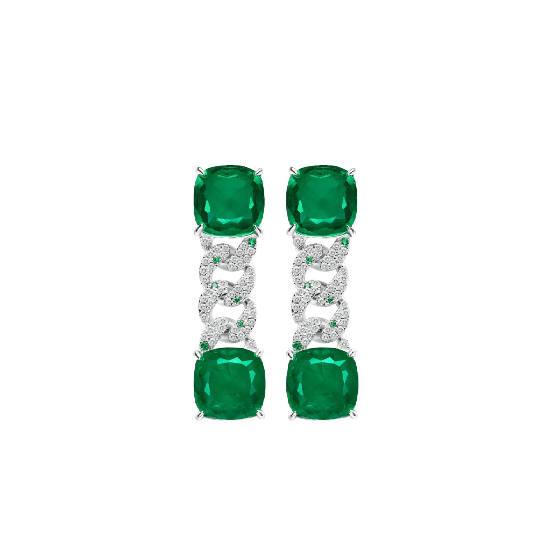 Emerald Chain Link Drop Earrings - Gem Vivi