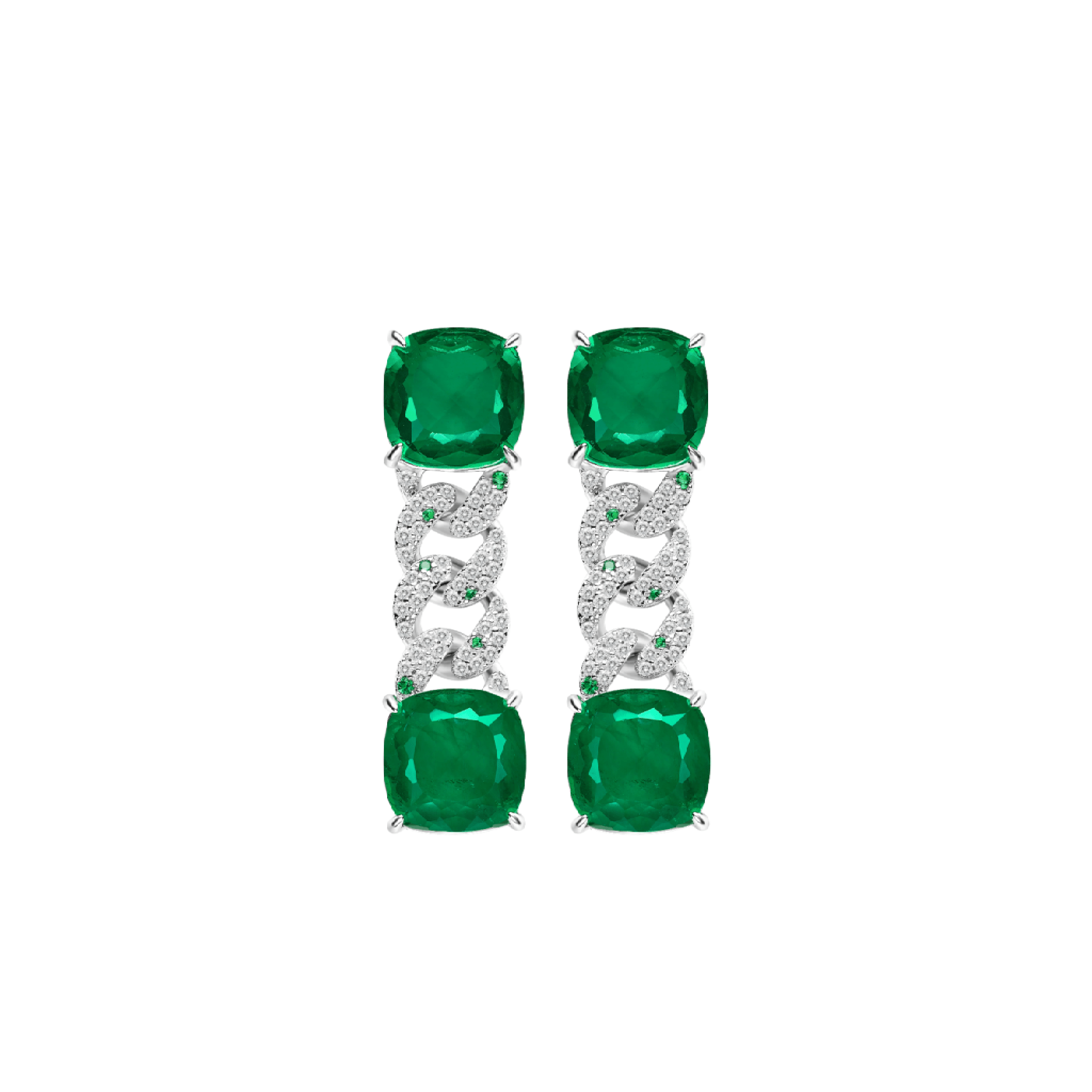 Emerald Chain Link Drop Earrings - Gem Vivi