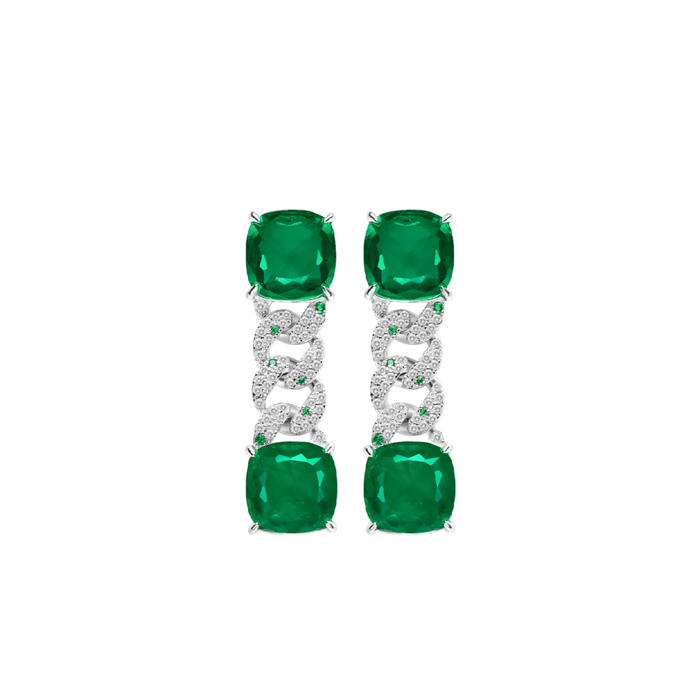 Emerald Chain Link Drop Earrings - Gem Vivi