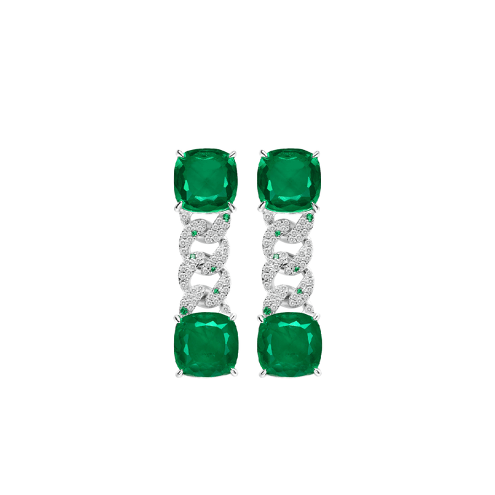 Emerald Chain Link Drop Earrings - Gem Vivi