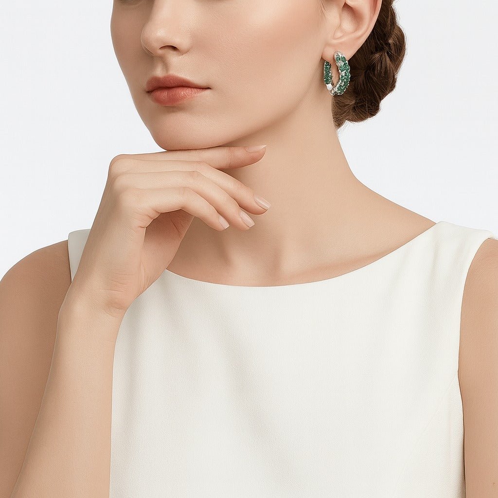 Emerald Cluster Hoop Earrings - Gem Vivi