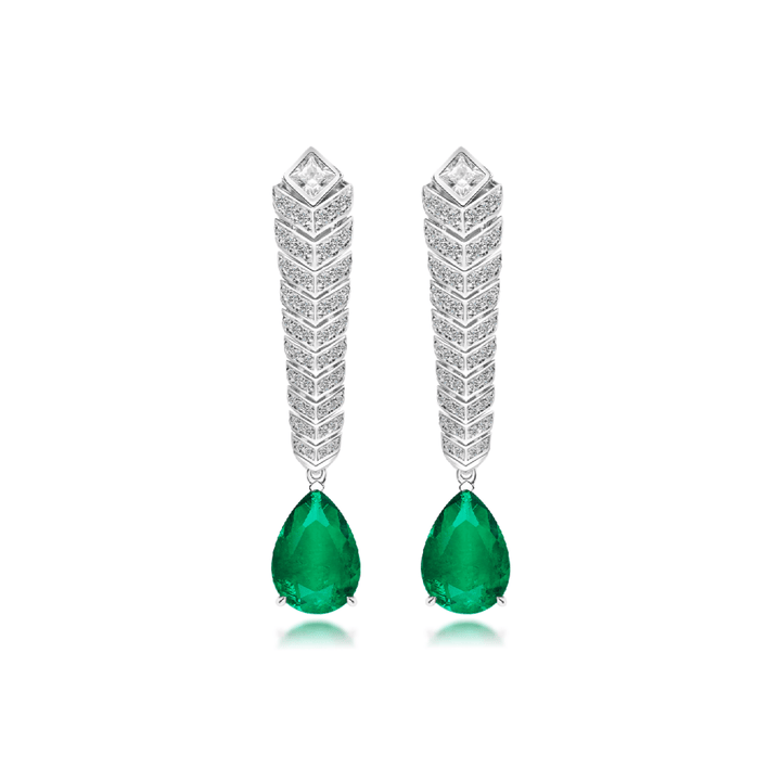 Emerald Drop Feather Earrings - Gem Vivi